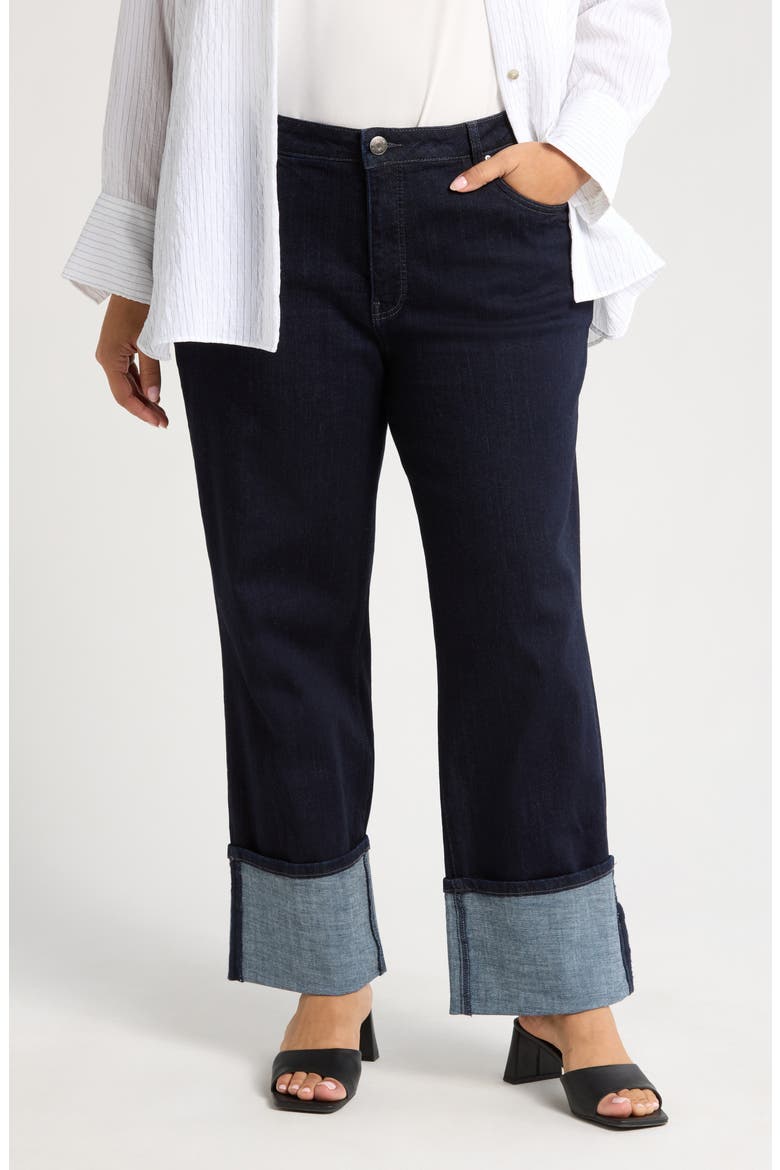 Fab Ab Cuffed High Waist Wide Leg Jeans, Main, color, DISTINGUISHED