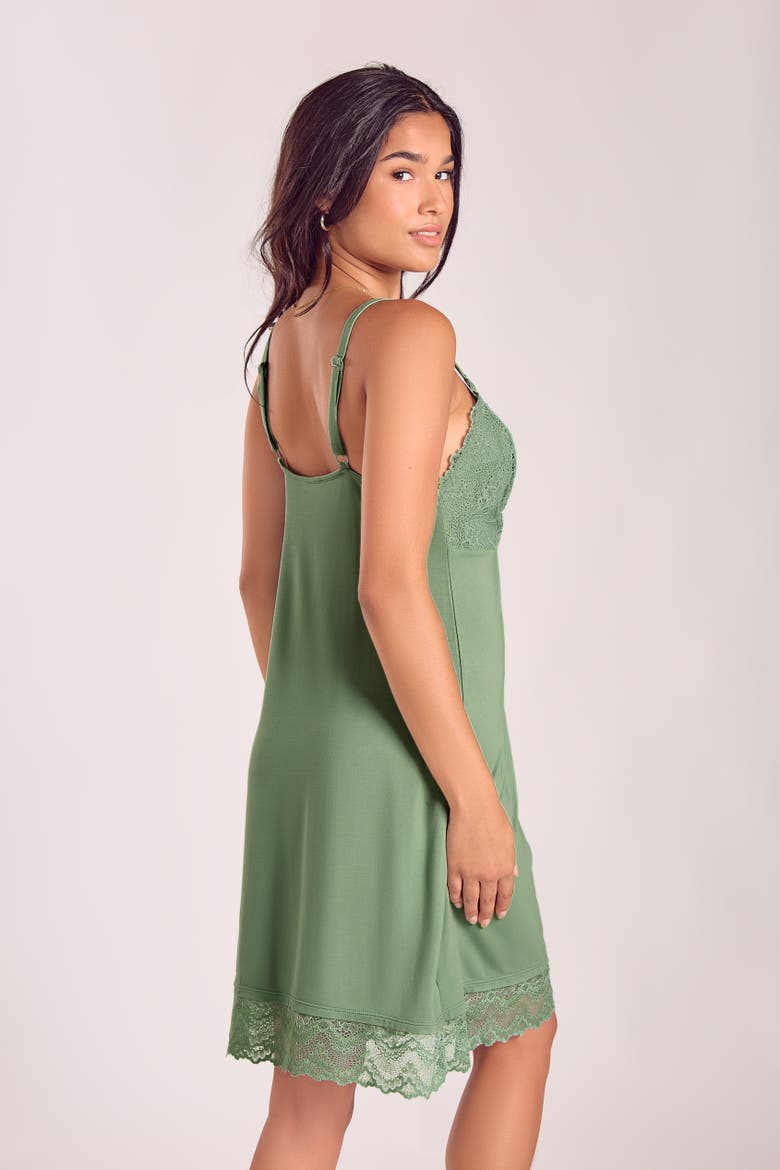 Modal Knit Chemise with Lace Cups, Alternate, color, Green