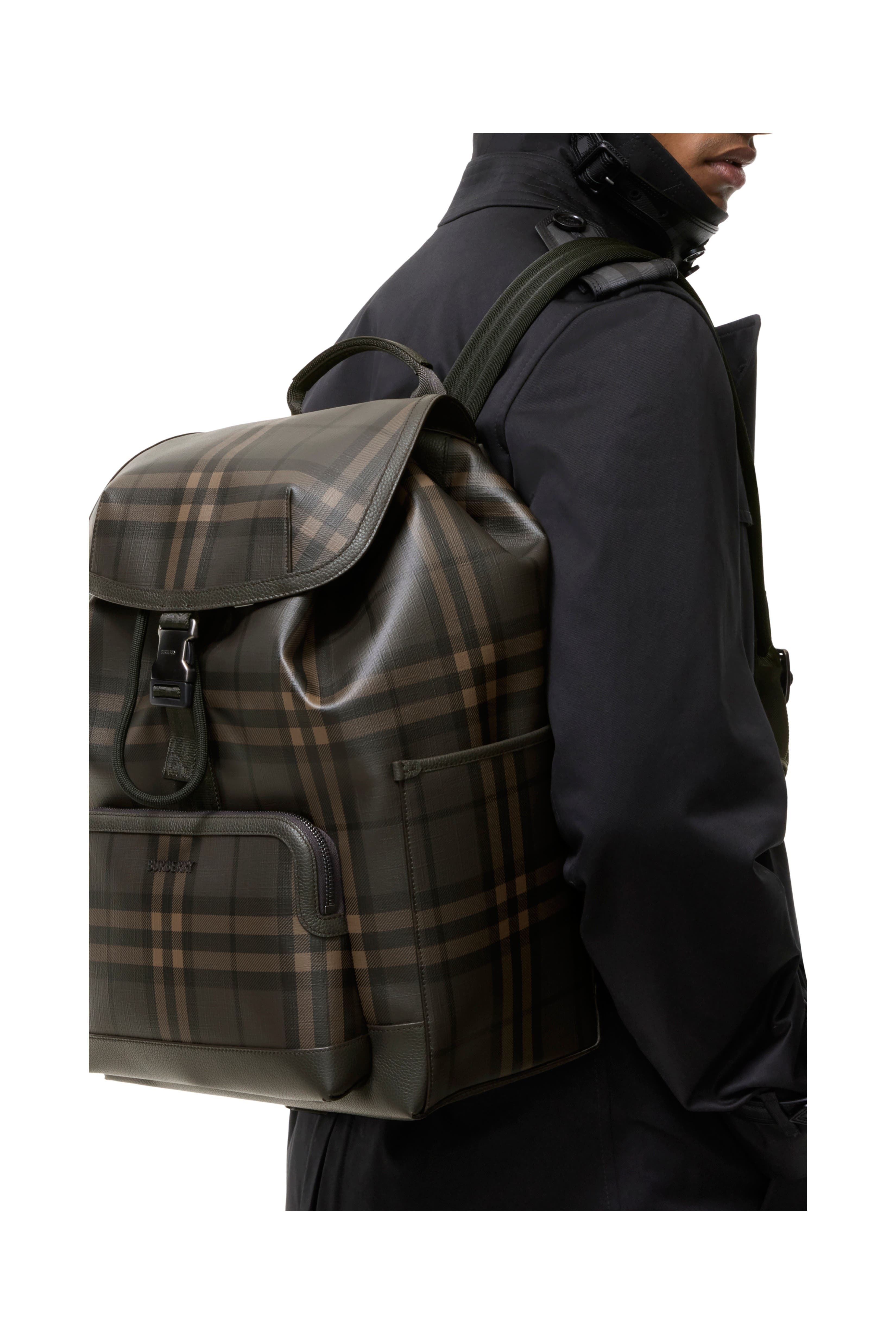 City Check Clip Backpack, Alternate, color, Dark brown