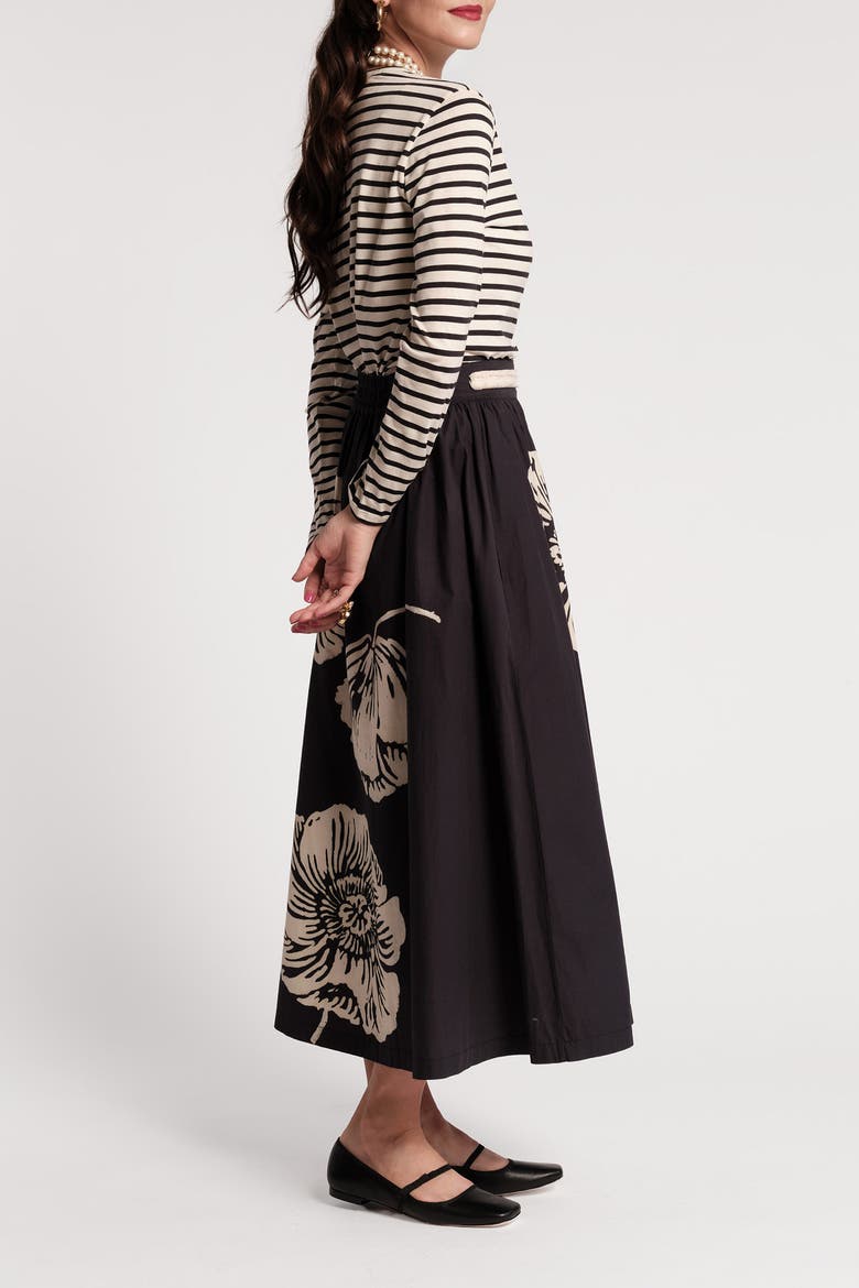 Phoebe Midi Skirt Carefree Chrysanthemum, Alternate, color, Black/Camel