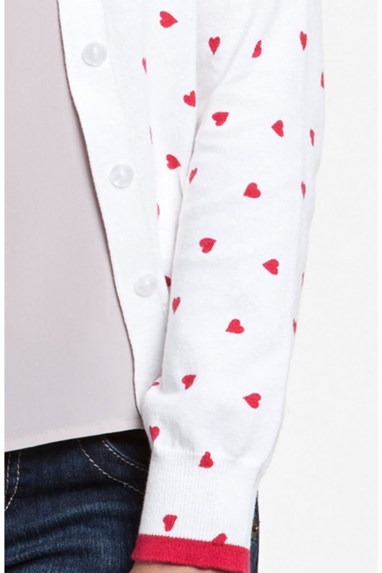 By Design Heart Print Cotton Cardigan, Alternate, color, WHITE/ RED