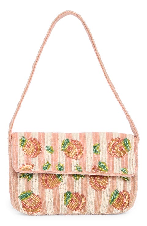 Stripe Peaches Beaded Shoulder Bag