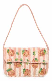 Stripe Peaches Beaded Shoulder Bag