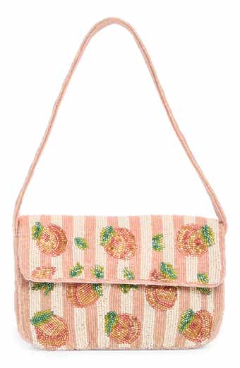 Stripe Peaches Beaded Shoulder Bag