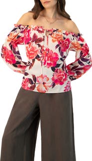 IVONNE Off-Shoulder Long Sleeve Printed Blouse
