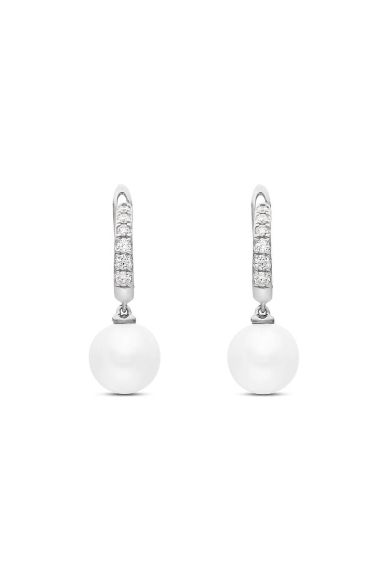 Pearl and Pavé Drop Earrings in 18K Yellow Gold with Diamonds, Main, color, STERLING SILVER
