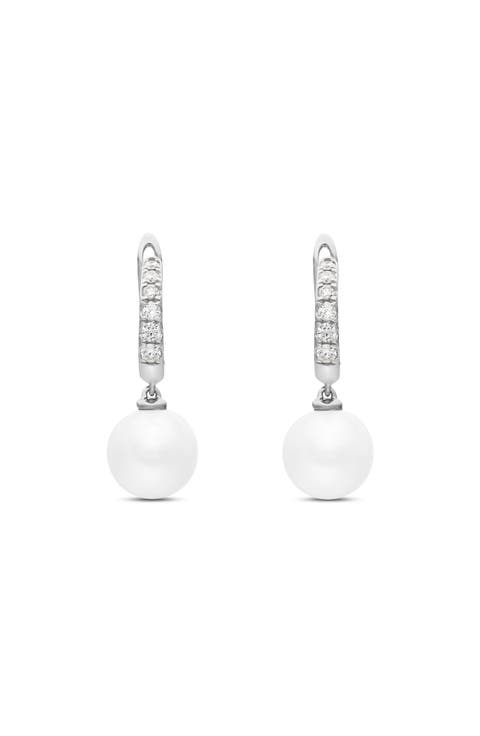 Pearl and Pavé Drop Earrings in 18K Yellow Gold with Diamonds
