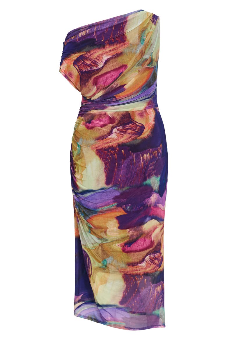 Abstract Floral One-Shoulder Mesh Dress, Alternate, color, MAJESTIC SWIRL