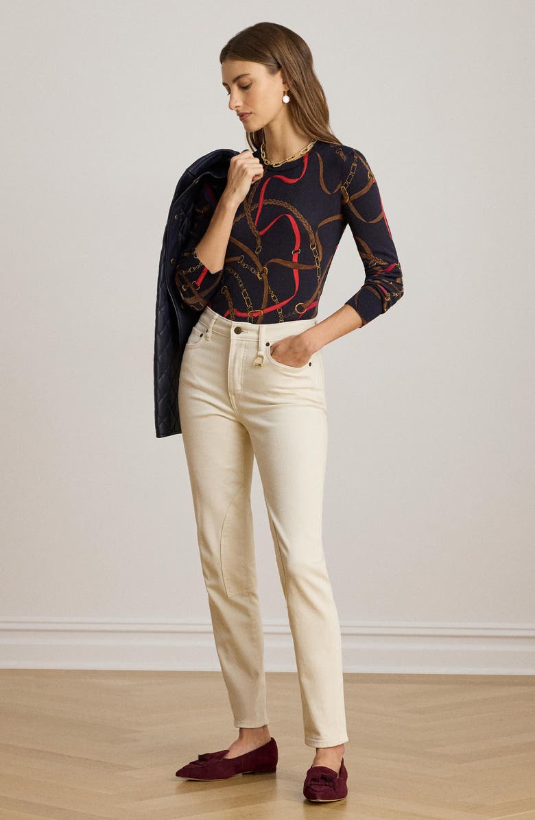 Lauren Ralph Lauren Tack Print Crewneck Sweater, Alternate, color, Navy Multi