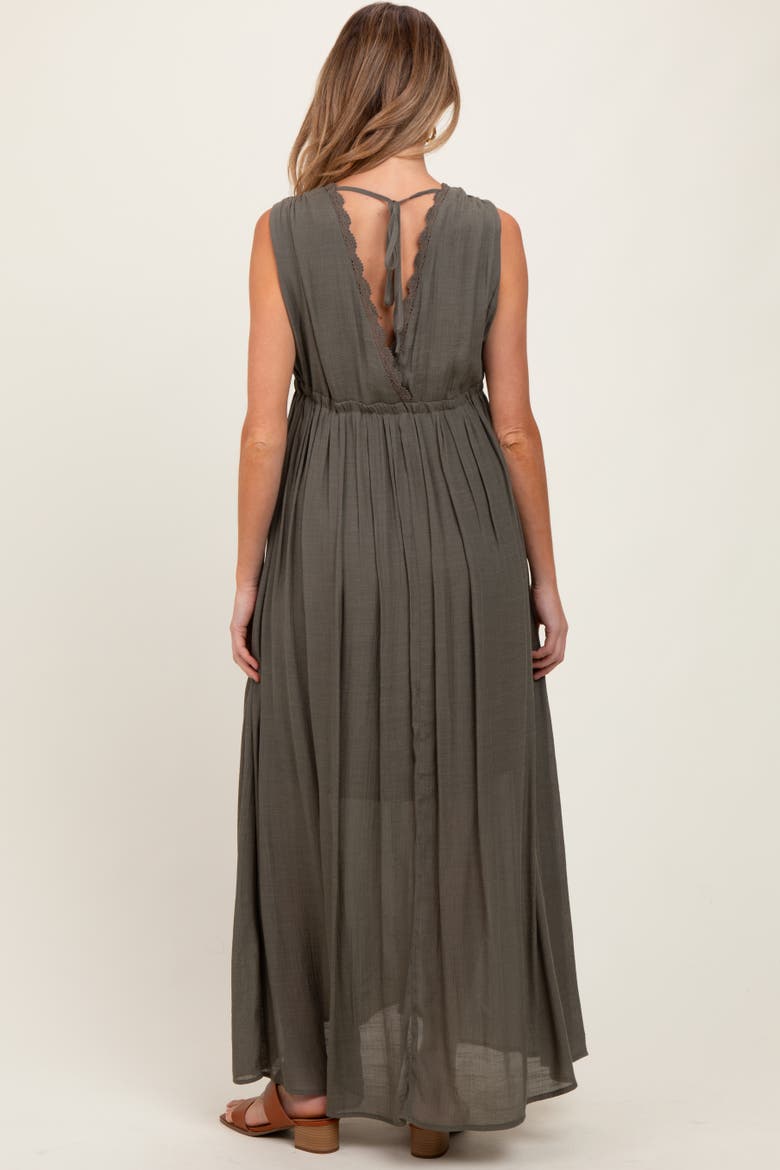 Deep V-Neck Sleeveless Button Down Maxi Dress, Alternate, color, Olive Green