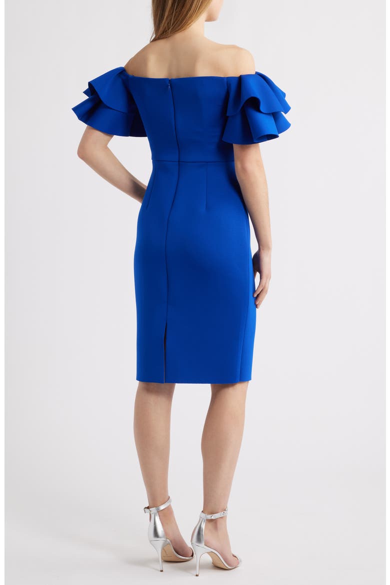 Ruffled Off-the-Shoulder Cocktail Dress, Alternate, color, COBALT