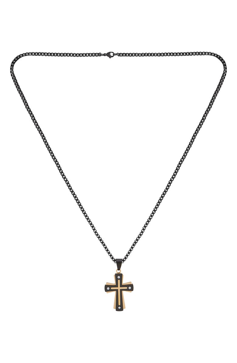 AMERICAN EXCHANGE Men's Goldtone Plated Stainless Steel Diamond Cross Necklace & Bracelet 2-Piece Set - 0.1 ctw., Alternate, color, 