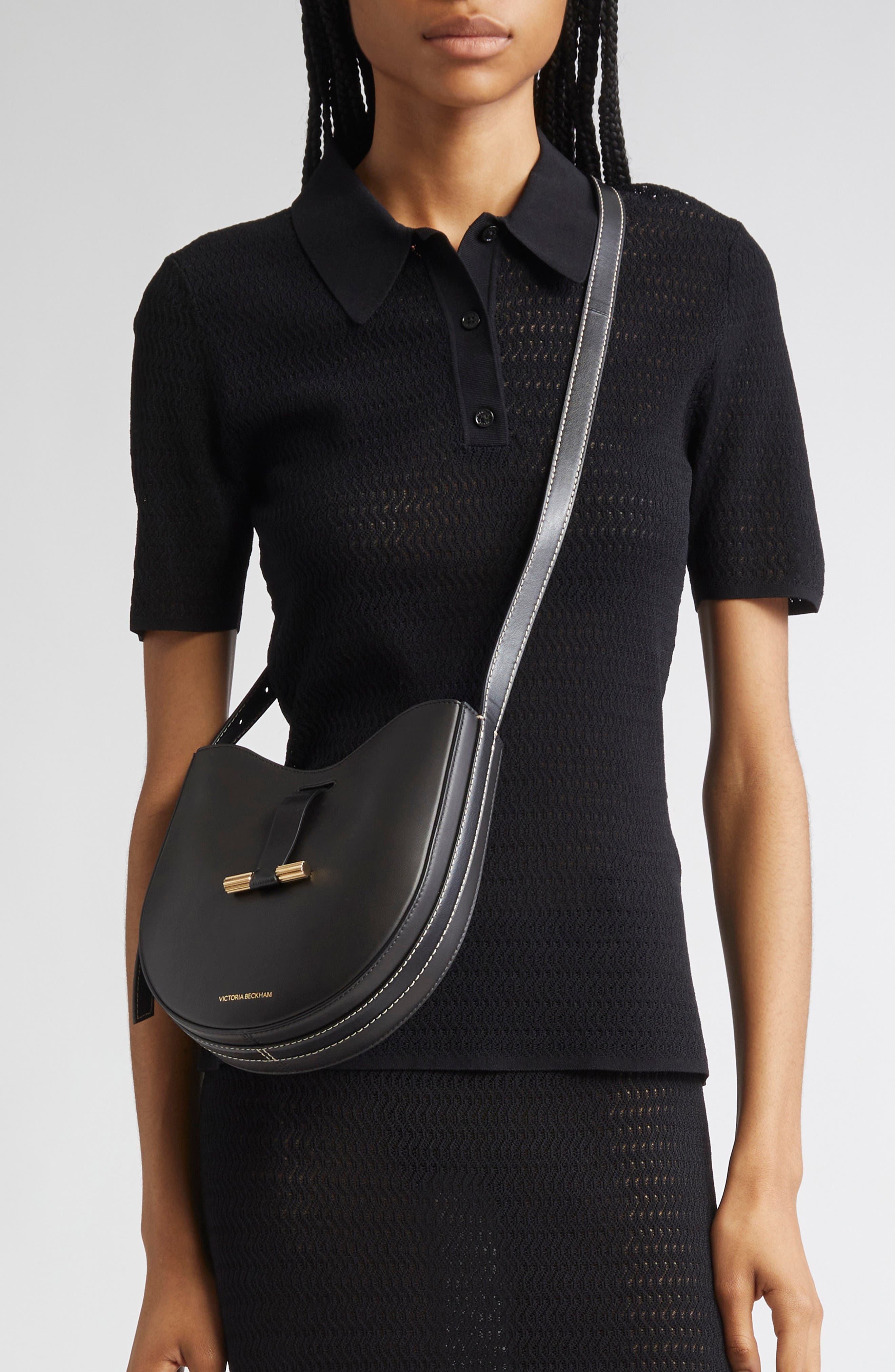 Victoria Beckham Dia Leather Crossbody, Alternate, color, Black