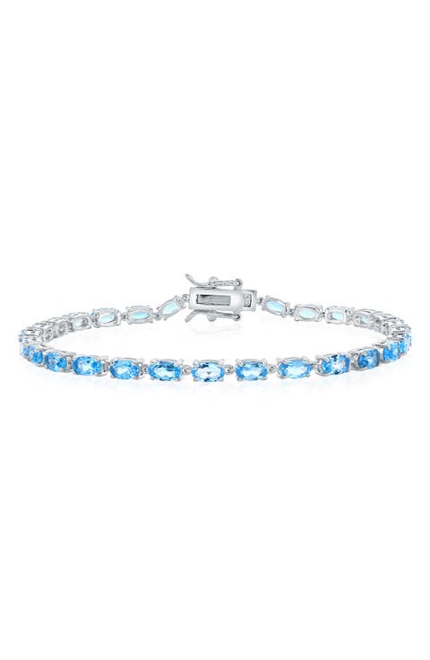 Sterling Silver Oval Blue Topaz Tennis Bracelet