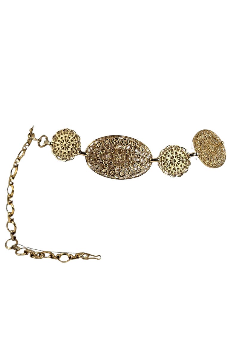 70's Gold Tone Medallion Filigree Belt, Alternate, color, Gold