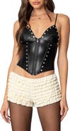 EDIKTED Studded Faux Leather Zip Corset Top
