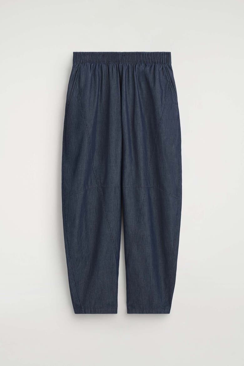 Elasticated Barrel-Leg Denim Pants, Alternate, color, DARK BLUE