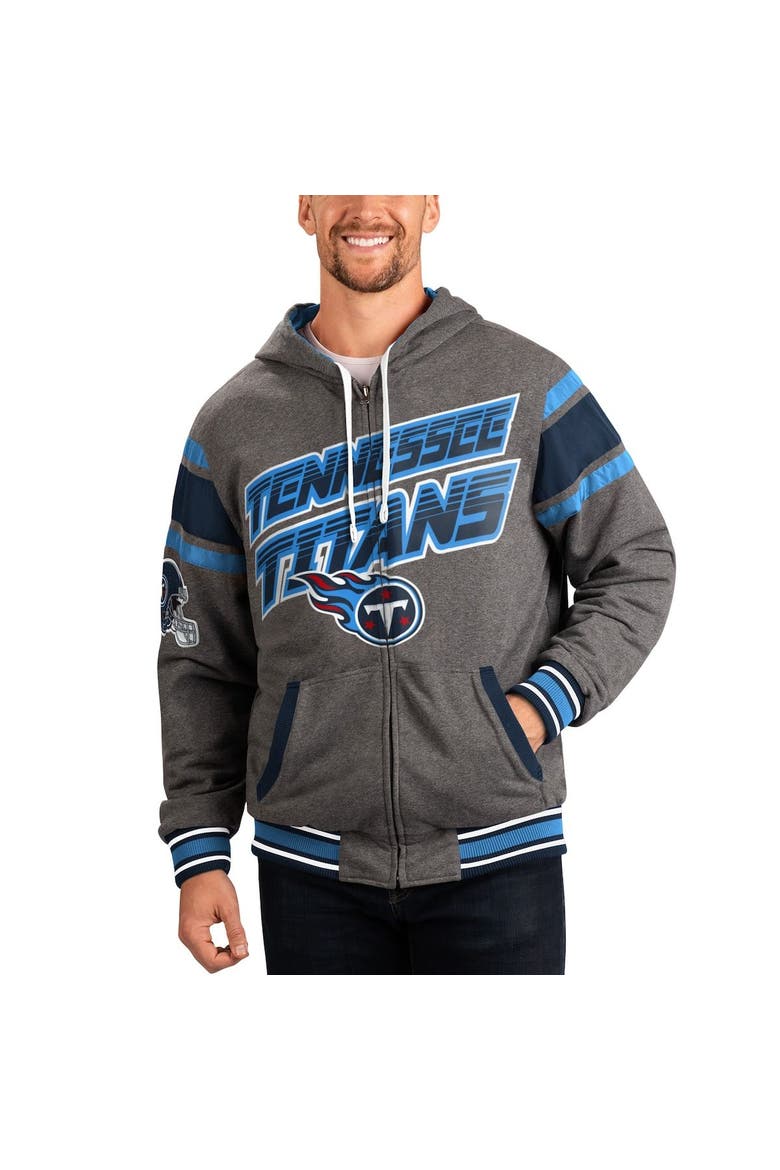 Men's G-III Sports by Carl Banks Gray/Navy Tennessee Titans Extreme Full Back Reversible Hoodie Full-Zip Jacket, Main, color, Navy