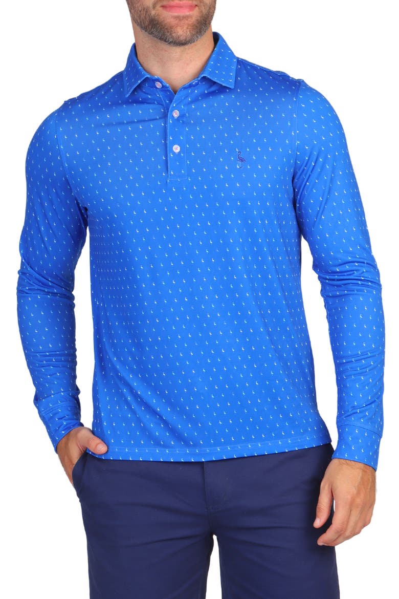Byrds Print Long Sleeve Performance Polo, Main, color, ROYAL BLUE