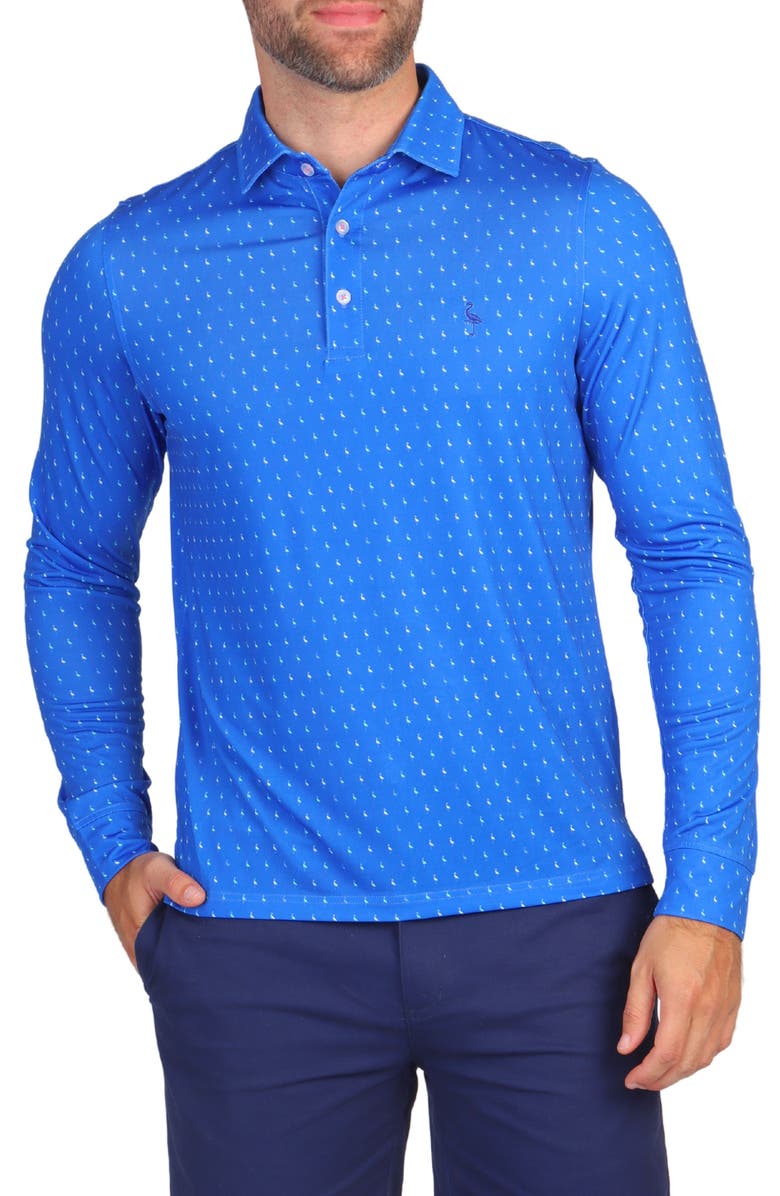 TailorByrd Byrds Print Long Sleeve Performance Polo, Main, color, Royal Blue