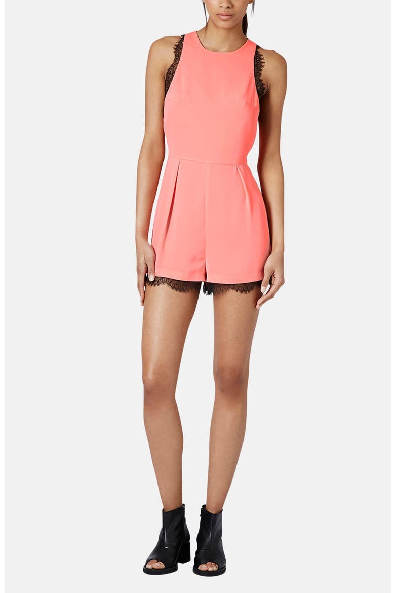 Lace Trim Romper, Alternate, color, PINK