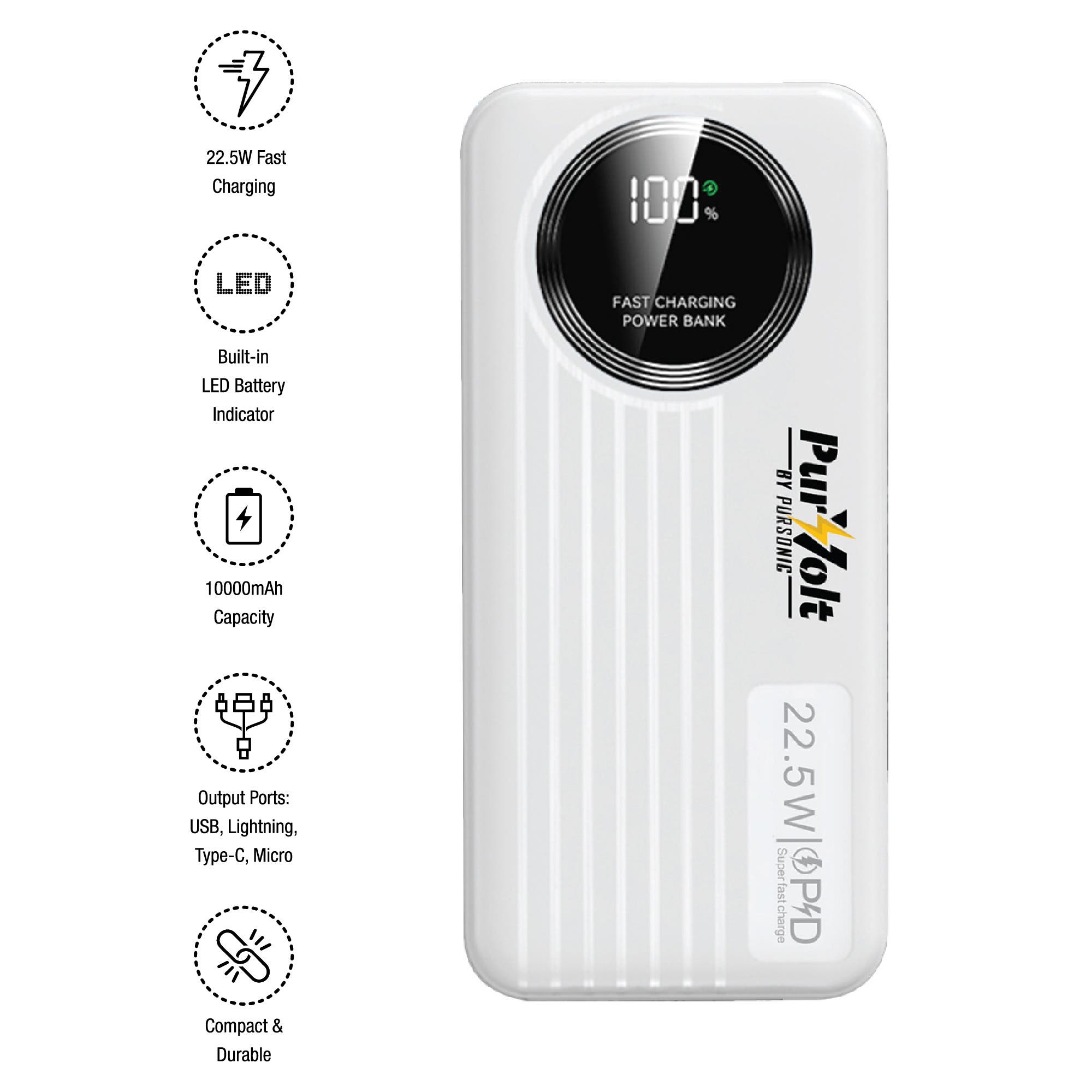 PURSONIC Power & Protection Bundle 40,000mAh Power Bank, LED Fast Charger & Smart Tracker, Alternate, color, Black