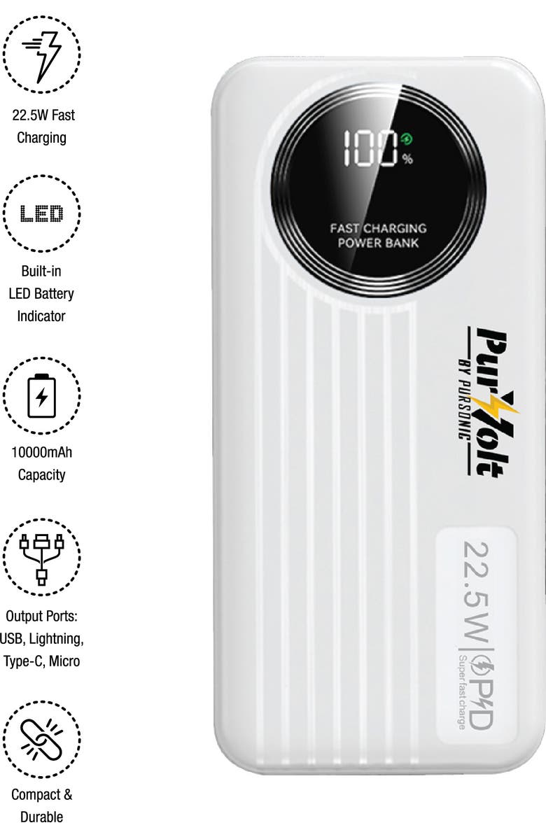 PURSONIC Power & Protection Bundle 40,000mAh Power Bank, LED Fast Charger & Smart Tracker, Alternate, color, Black