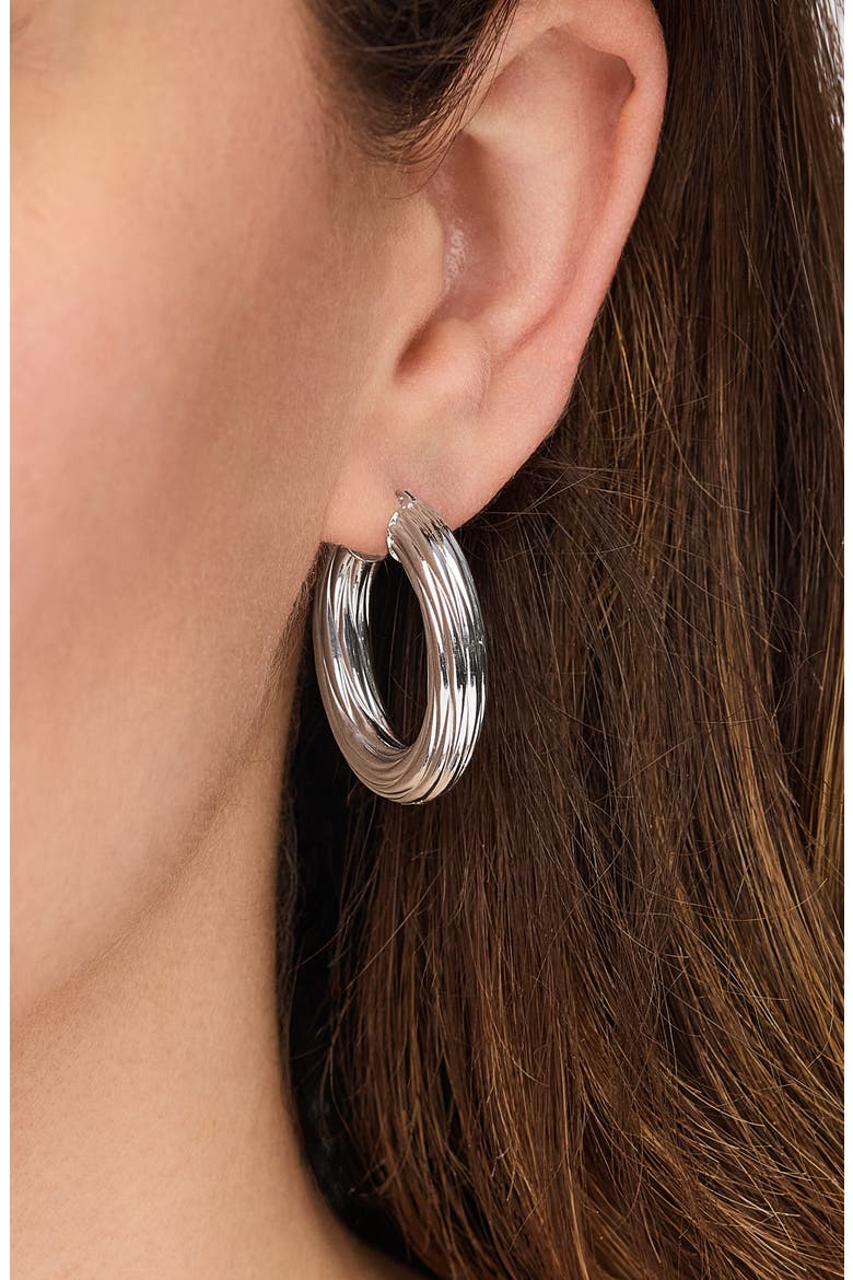 14K Gold 28mm Textured Hoop Earrings, Alternate, color, 14K WHITE GOLD