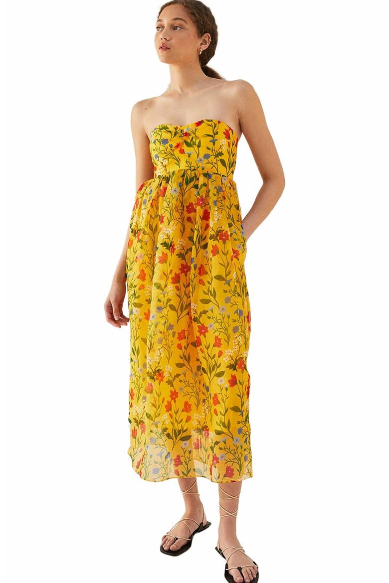 Botanica Fleur Sweetheart Organza Dress, Main, color, Dandelion Combo