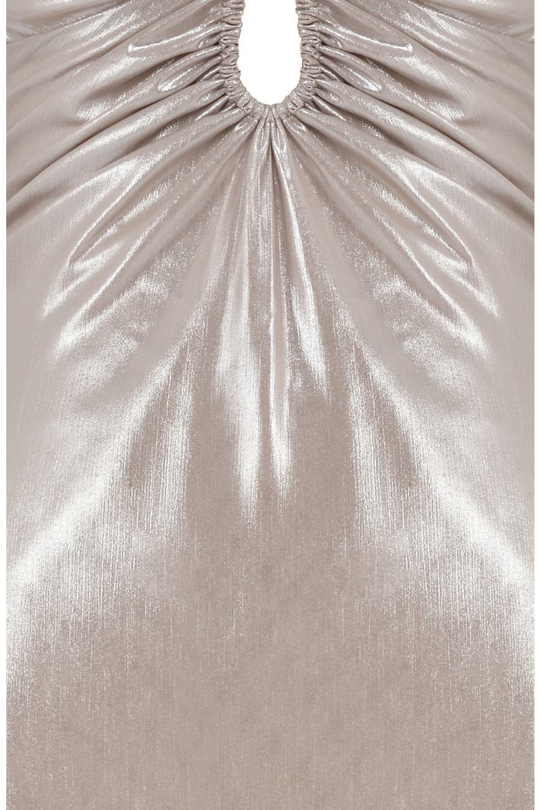 Lucilla Metallic Halter Minidress, Alternate, color, BEIGE