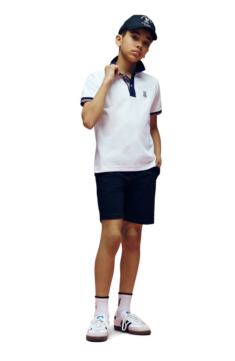 Psycho Bunny Kids' Archive Tipped Cotton Piqué Polo, Alternate, color, White