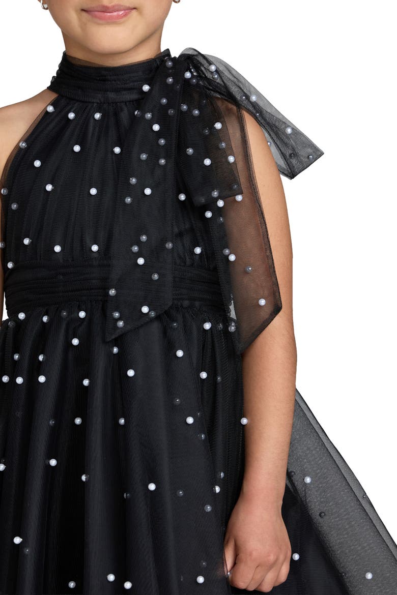 Girls Pearl Embellished Tulle Fit & Flare Dress, Alternate, color, Black Ivory