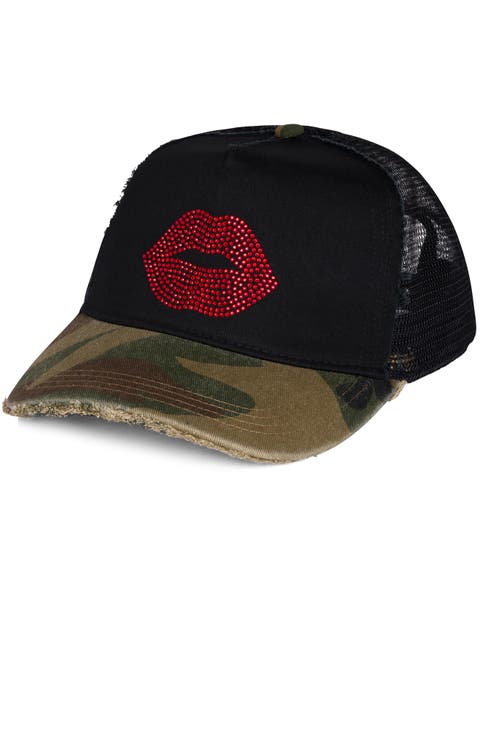 Jilly Crystal Red Lip Trucker Hat