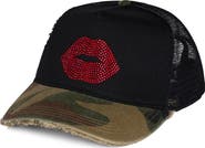 Lauren Moshi Jilly Crystal Red Lip Trucker Hat