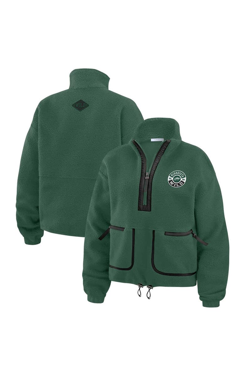 WEAR by Erin Andrews Women's WEAR by Erin Andrews Green Minnesota Wild Polar Fleece Half-Zip Jacket, Main, color, Green