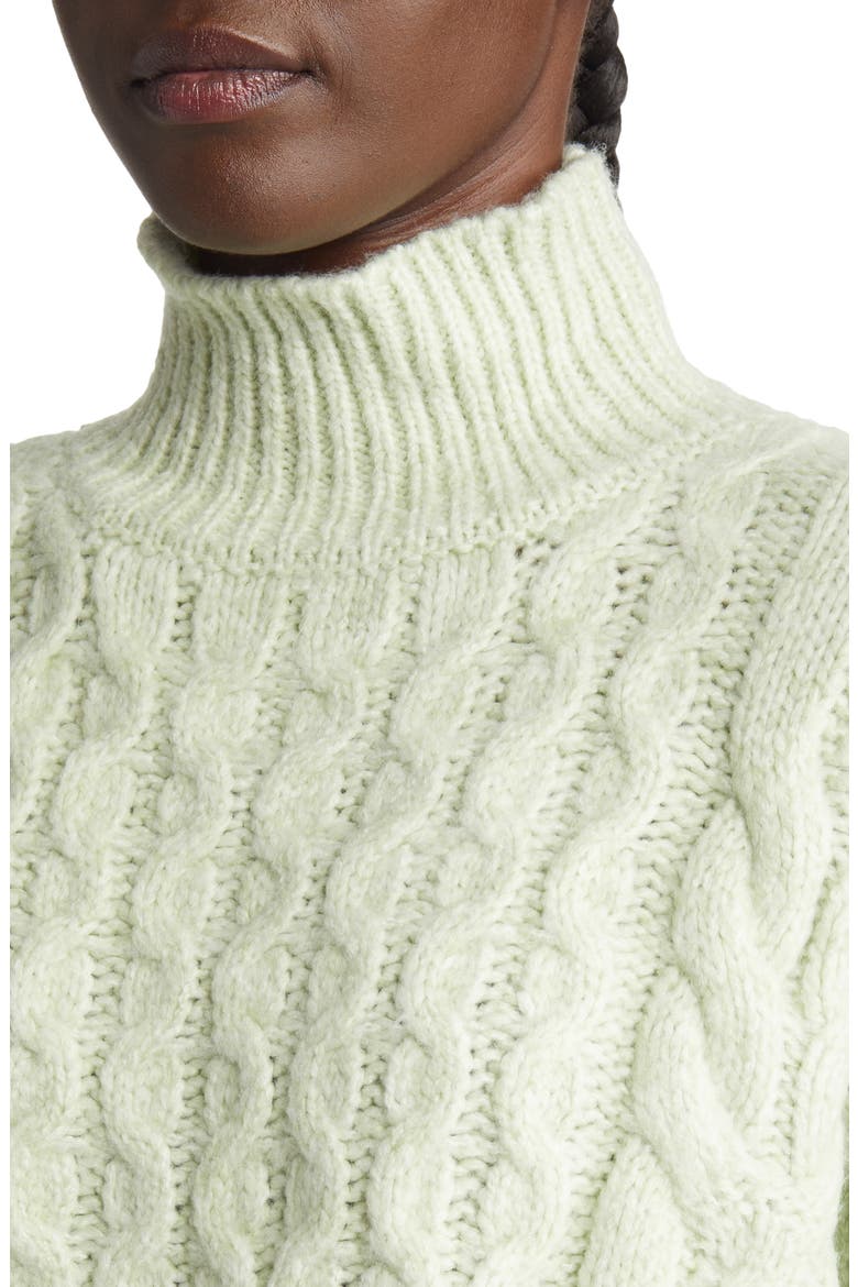 Turtleneck Cable Stitch Sweater, Alternate, color, LIGHT GREEN
