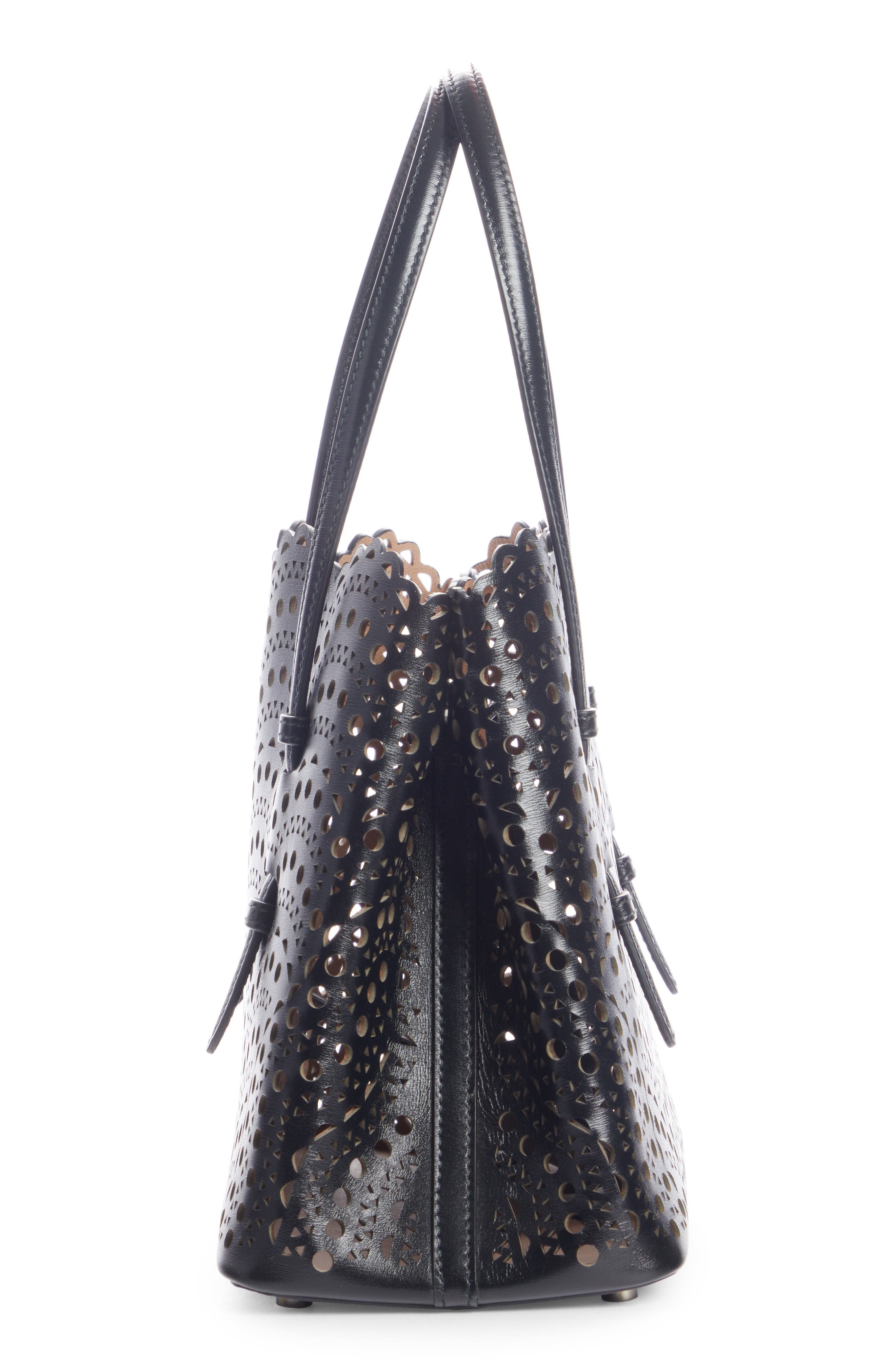 Alaïa Mina 25 Perforated Leather Tote, Alternate, color, Noir