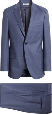 Peter Millar Flynn Classic Fit Medium Blue Microcheck Wool Suit