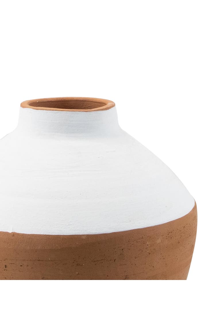 Wide White Painted Natural Terracotta Decorative Vase, Alternate, color, White