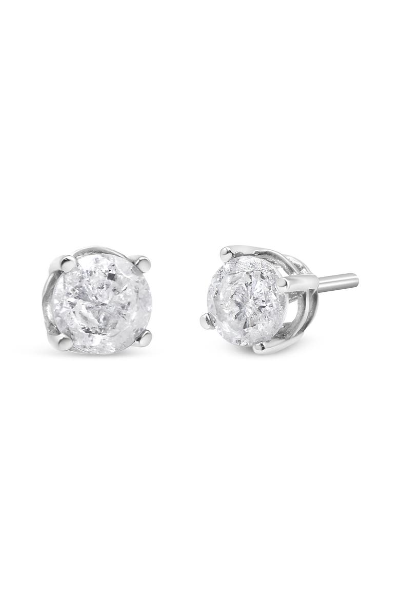 Silver 3/4 Ct Round"Salt and Pepper" Diamond Classic Stud Earrings, Alternate, color, White