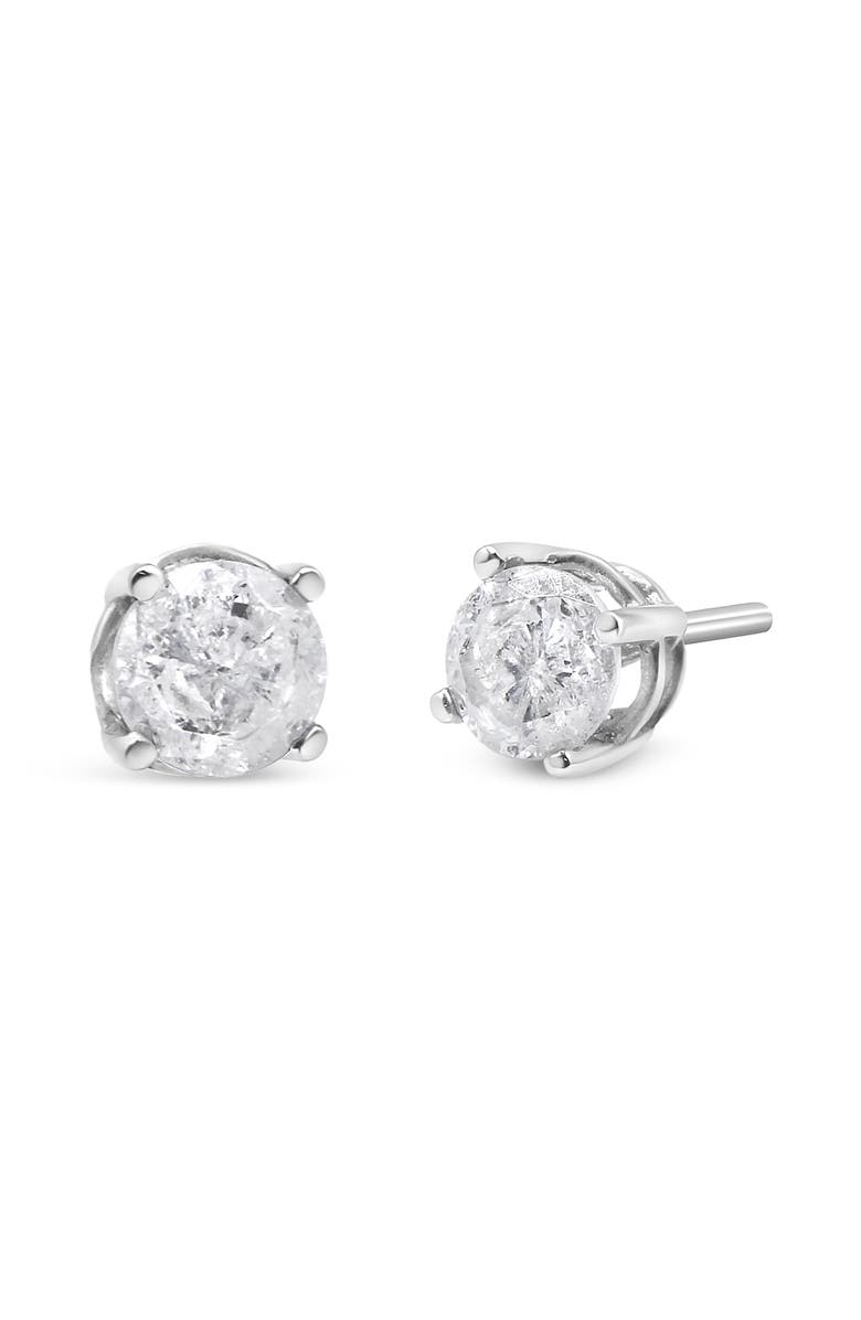 Haus of Brilliance Silver 3/4 Ct Round"Salt and Pepper" Diamond Classic Stud Earrings, Alternate, color, White
