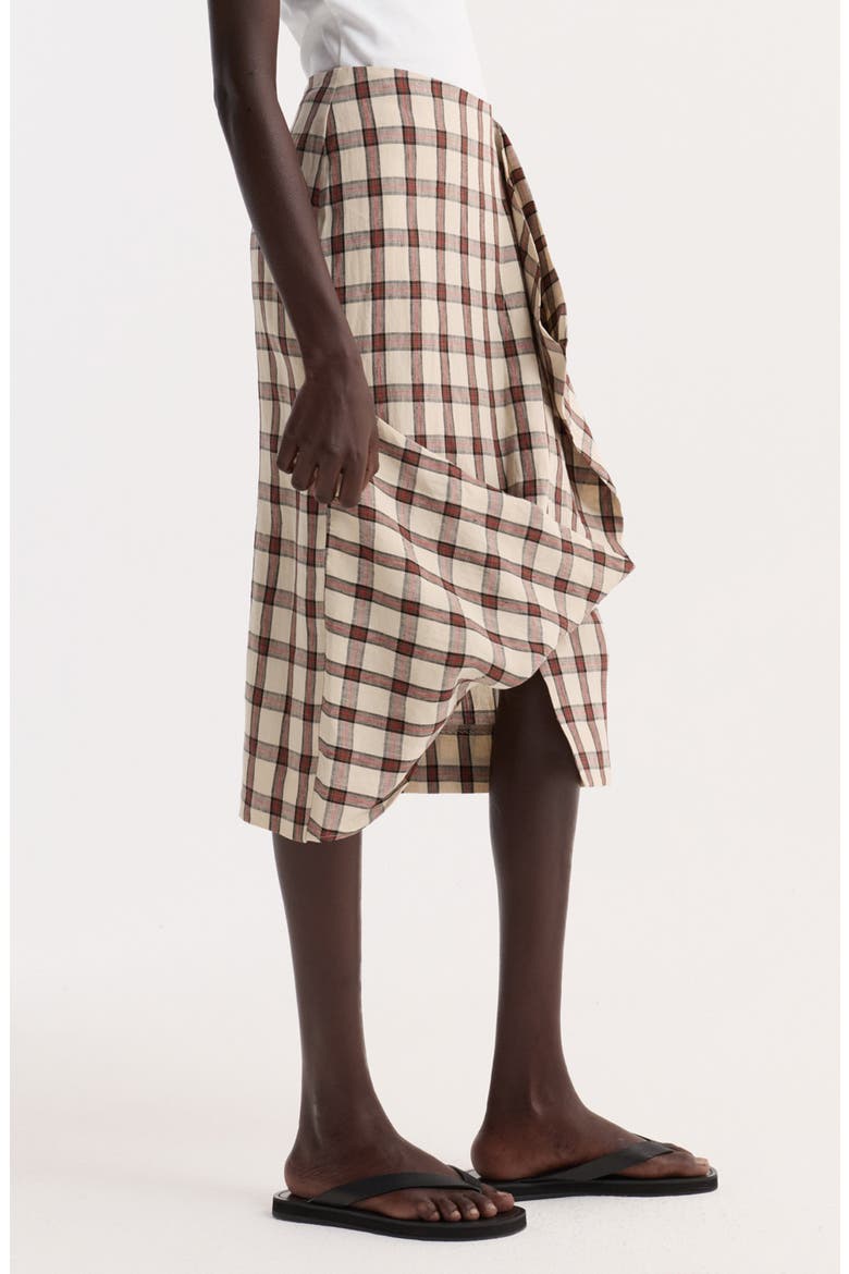 Check Draped Linen Skirt, Alternate, color, RED TABLE CHECK