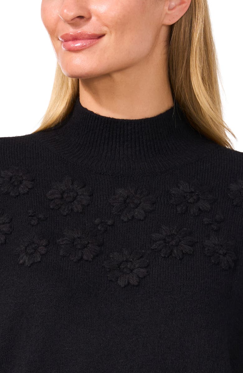 CeCe Floral Embroidered Mock Neck Sweater, Alternate, color, 