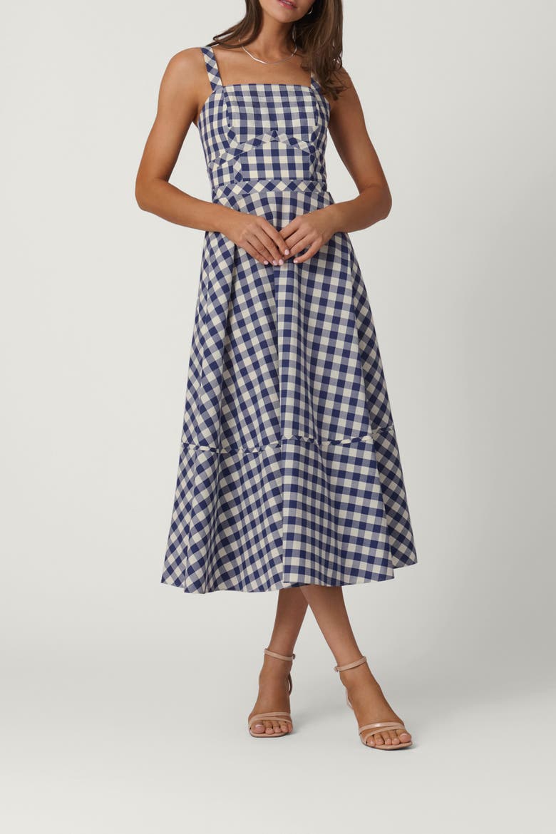 Gingham Kaydence Dress, Main, color, Navy/Optic