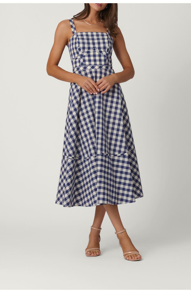 Shoshanna Gingham Kaydence Dress, Main, color, Navy/Optic