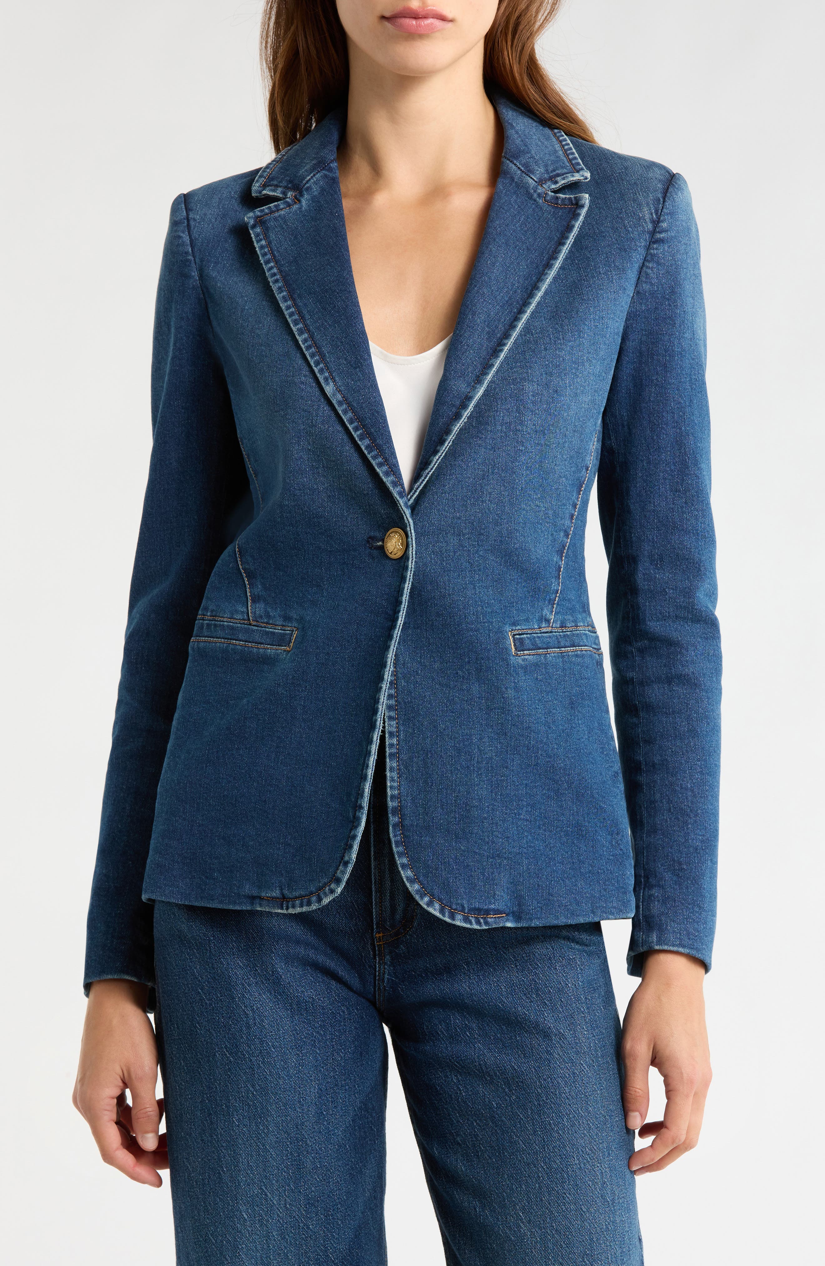 Alice + Olivia Macey Fitted Denim Blazer