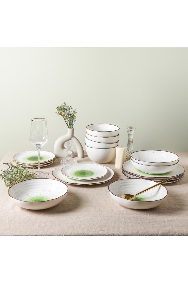Luma Porcelain 16-Piece Dinnerware Set, Alternate, color, Green