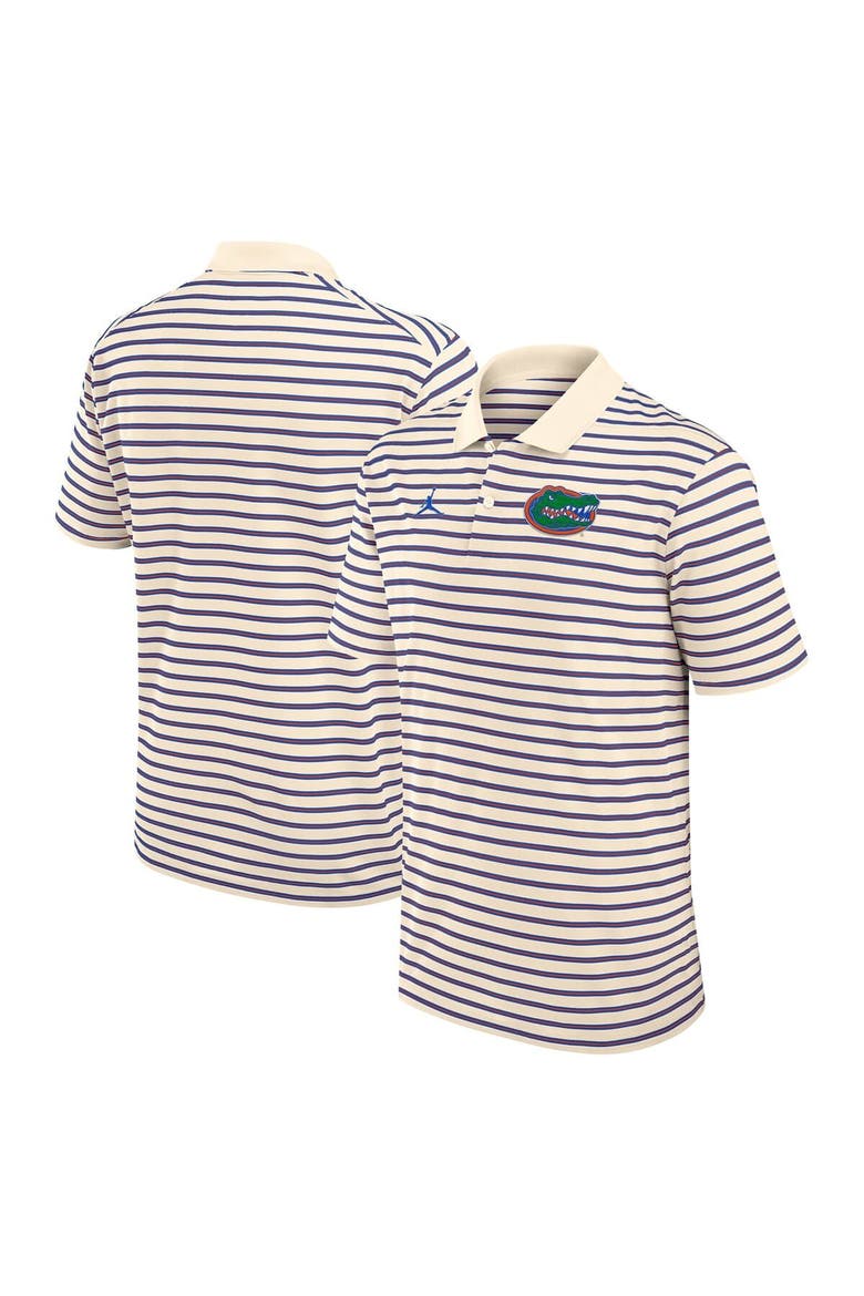 Men's Jordan Brand Tan/Royal Florida Gators Primary Logo Striped Dri-FIT Polo, Main, color, Tan