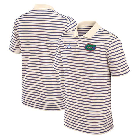 Men's Jordan Brand Tan/Royal Florida Gators Primary Logo Striped Dri-FIT Polo