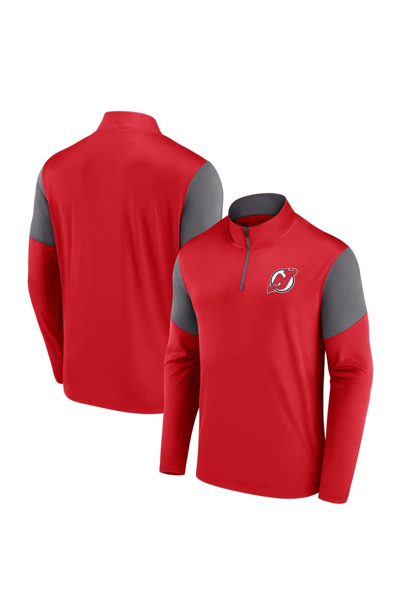 FANATICS Men's Fanatics Red New Jersey Devils Logo Quarter-Zip Top, Main, color,